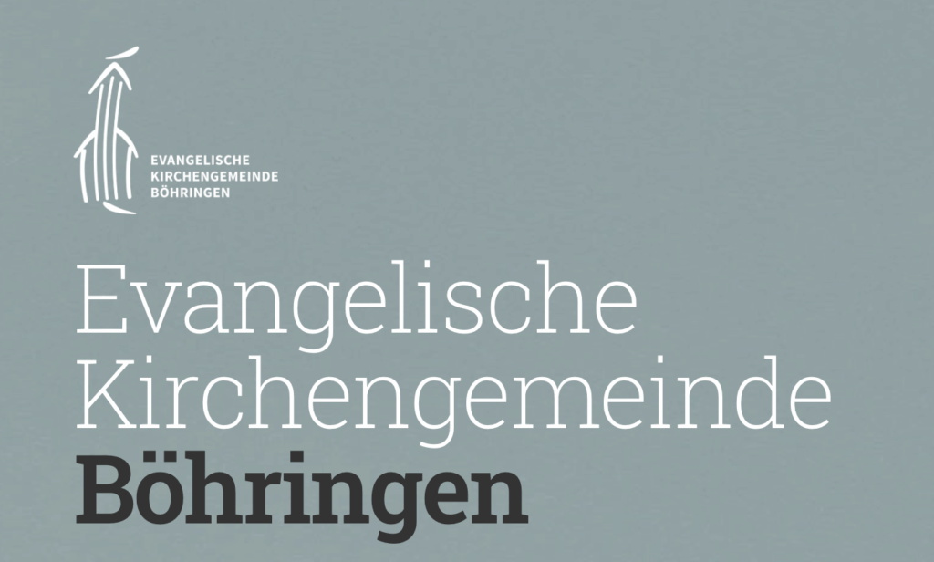 Logo und Text auf hellgrauem Hintergrund: Evangelische Kirchengemeinde Böhringen mit einer stilisierten Kirchengrafik in der linken oberen Ecke.