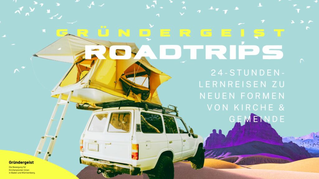 Geländewagen mit Dachzelt in farbenfroher Landschaft